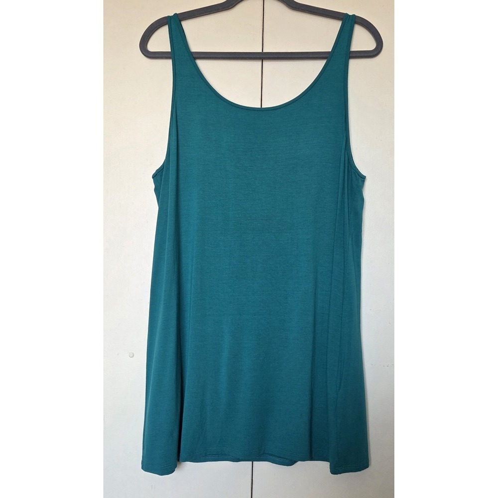 EILEEN FISHER Woman's Jersey Scoop Neck Long  Turquoise Tank Top Sz XL~EUC ~